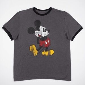 Walt Disney World Mickey Mouse Ringer T-Shirt Men's Medium Gray Black Trim